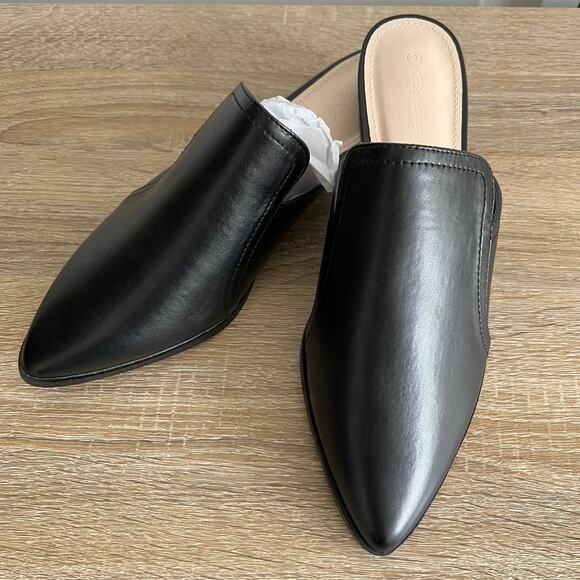 PiePieBuy Pointy Toe Mules Slip On Black Low Heel 9 NIB - Picture 3 of 8